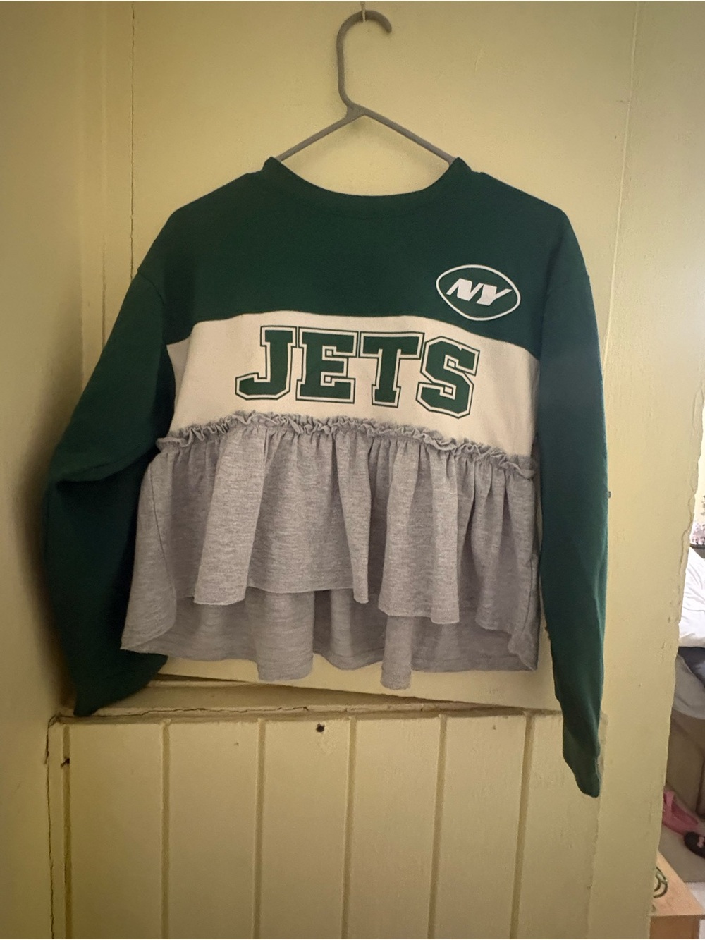NY Jets Green & Gray Ruffle-Hem Kids Sweatshirt